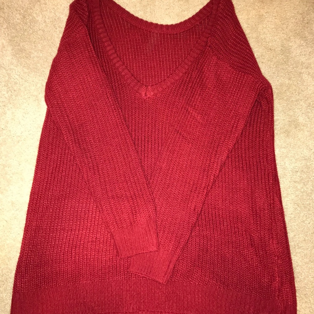 Red off the shoulder sweater